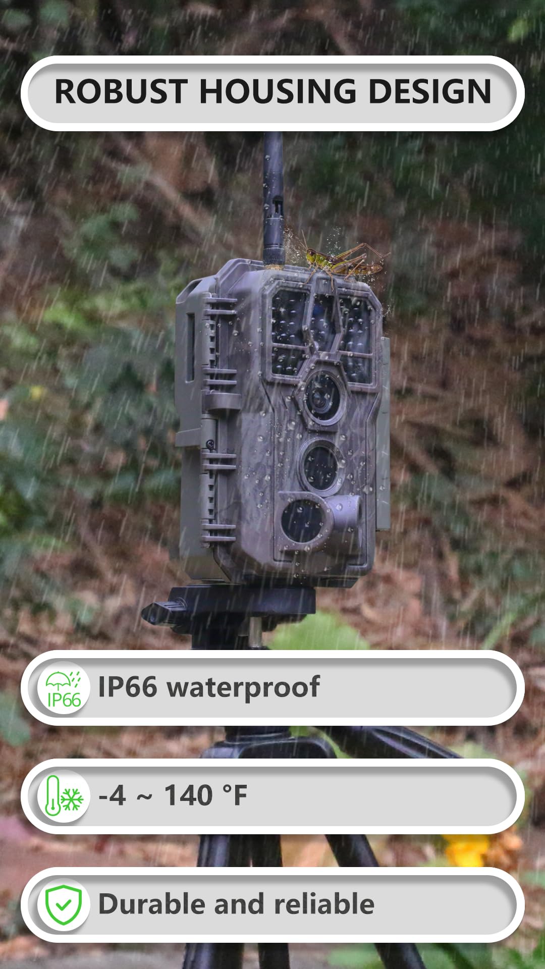 GardePro E8P WiFi Trail Camera Bundle (Non-Cellular), External WiFi Antenna, 8000mAh Rechargeable Battery, On-Site App Viewing, No-Glow Night Vision, Motion Activated