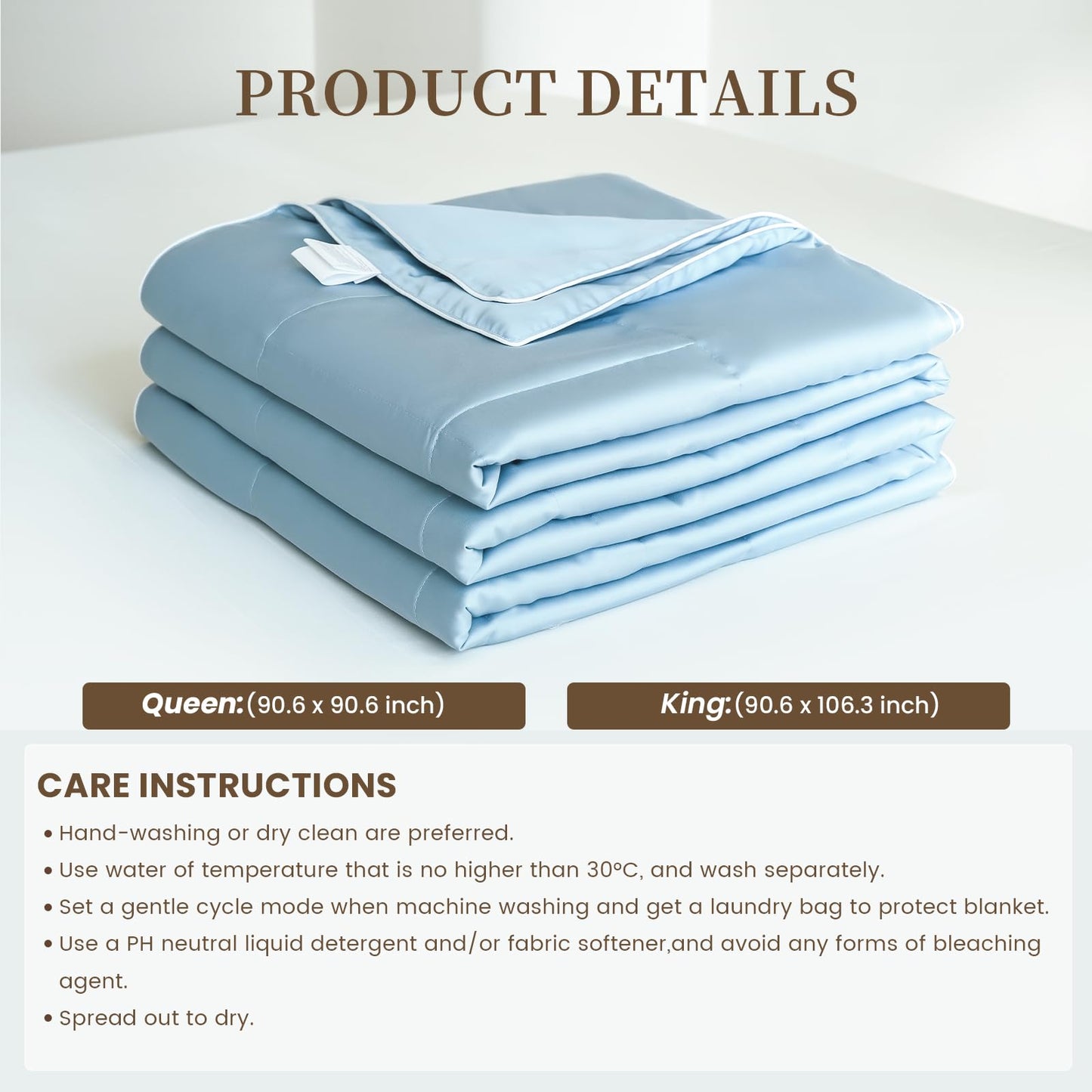 THXSILK All-Season Mulberry Silk Comforter & Blanket, 100% Pure Natural Silk Filling, Lightweight Soft Bed Cover for Bedroom, Sofa, Camping, Cozy Machine Washable Luxury Bedding(Queen 90"x90", Blue)