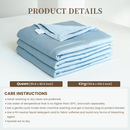 THXSILK All-Season Mulberry Silk Comforter & Blanket, 100% Pure Natural Silk Filling, Lightweight Soft Bed Cover for Bedroom, Sofa, Camping, Cozy Machine Washable Luxury Bedding(Queen 90"x90", Blue)