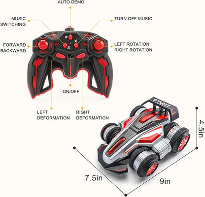 RC Cars 2.4 GHz Fast Stunt RC Car 4WD 360° Rotating RC Trucks with lights and music High Speed Off Road Stunt Truck upright walking cars Remote Control Car Toy for 6-12 Boys and Girls(RED)