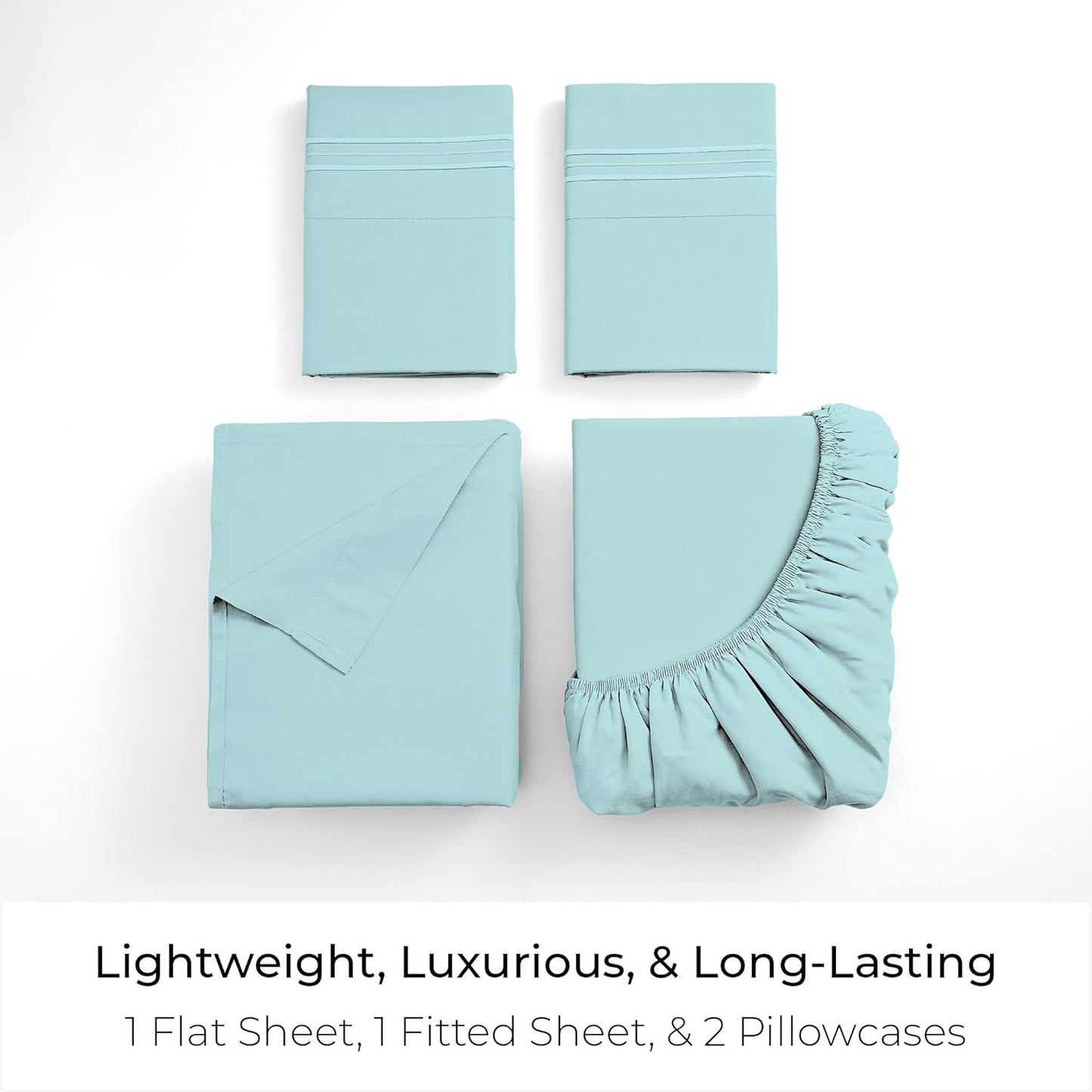 Mellanni Queen Sheets Set - 4 PC Luxury Bedding | Extra Soft, Cooling & Wrinkle Resistant (Aqua)