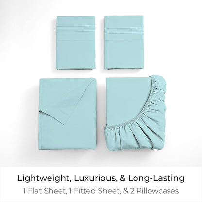 Mellanni Queen Sheets Set - 4 PC Luxury Bedding | Extra Soft, Cooling & Wrinkle Resistant (Aqua)