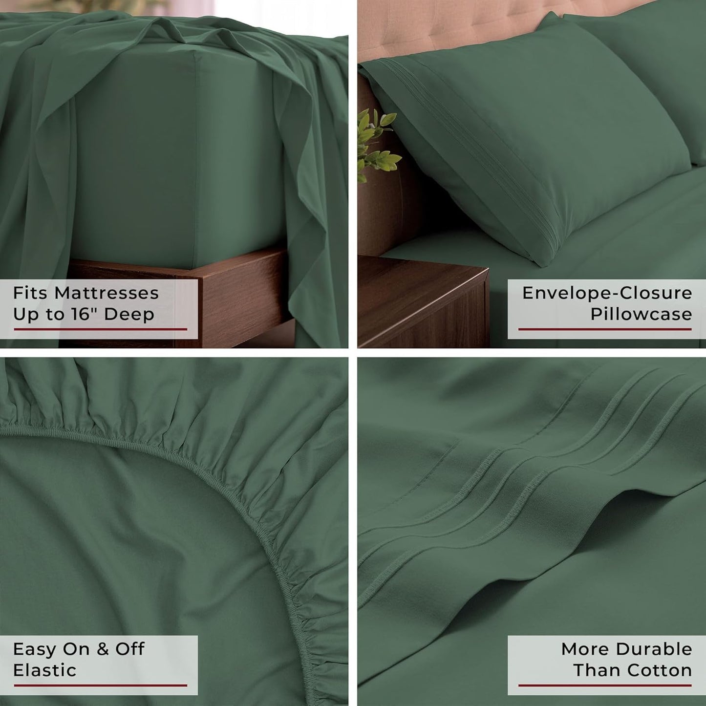 Mellanni King Sheets Set - 4 PC Hotel Luxury Bedding | Extra Soft, Cooling, Stain Resistant - Emerald Green