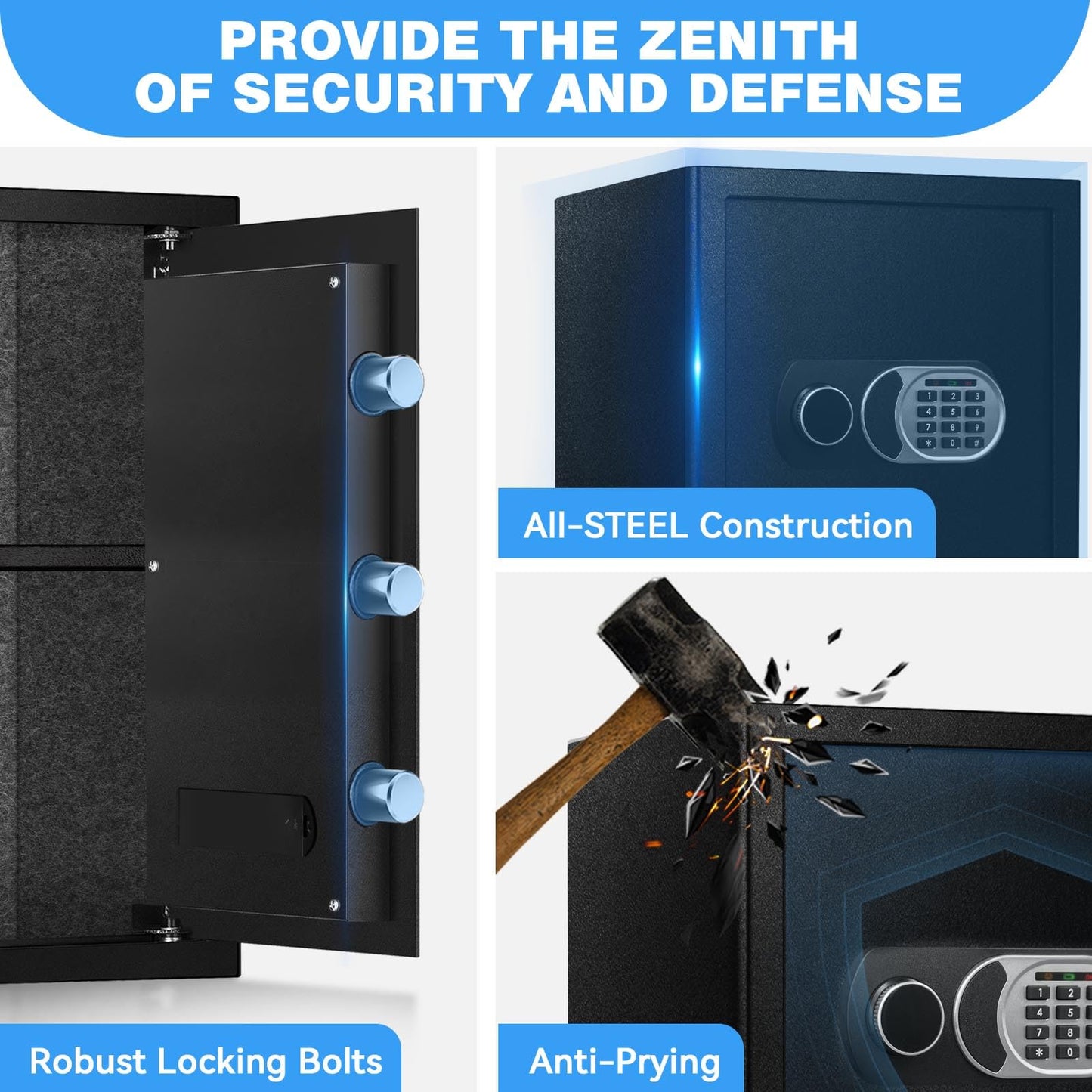 2.5 Cubic Feet Home Safe, Fireproof Waterproof Anti-Theft Safety Box, Digital Keypad Lock with Smart Alert System, Spare Keys for Money Documents Storage