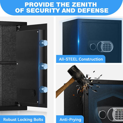 2.5 Cubic Feet Home Safe, Fireproof Waterproof Anti-Theft Safety Box, Digital Keypad Lock with Smart Alert System, Spare Keys for Money Documents Storage