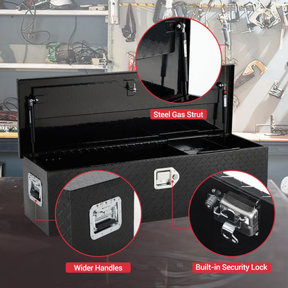 GarveeTech 48 in Aluminum Truck Tool Box, Truck Bed Storage Box with Security Lock and Wider Handles, Heavy Duty Waterproof Tool Boxes Organizer Chest for Pick Up Truck Rv Trailer,Black