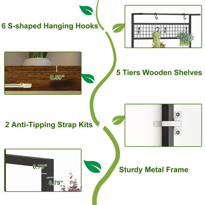 GarveeLife Plant Shelf with Grow Light, Tall Plant Stand Indoor, 7 Tiered Large Metal Shelf with Hanging Hooks, Multi-Purpose Display Rack, Flower Bonsai Pots Organizer for Balcony, Living Room