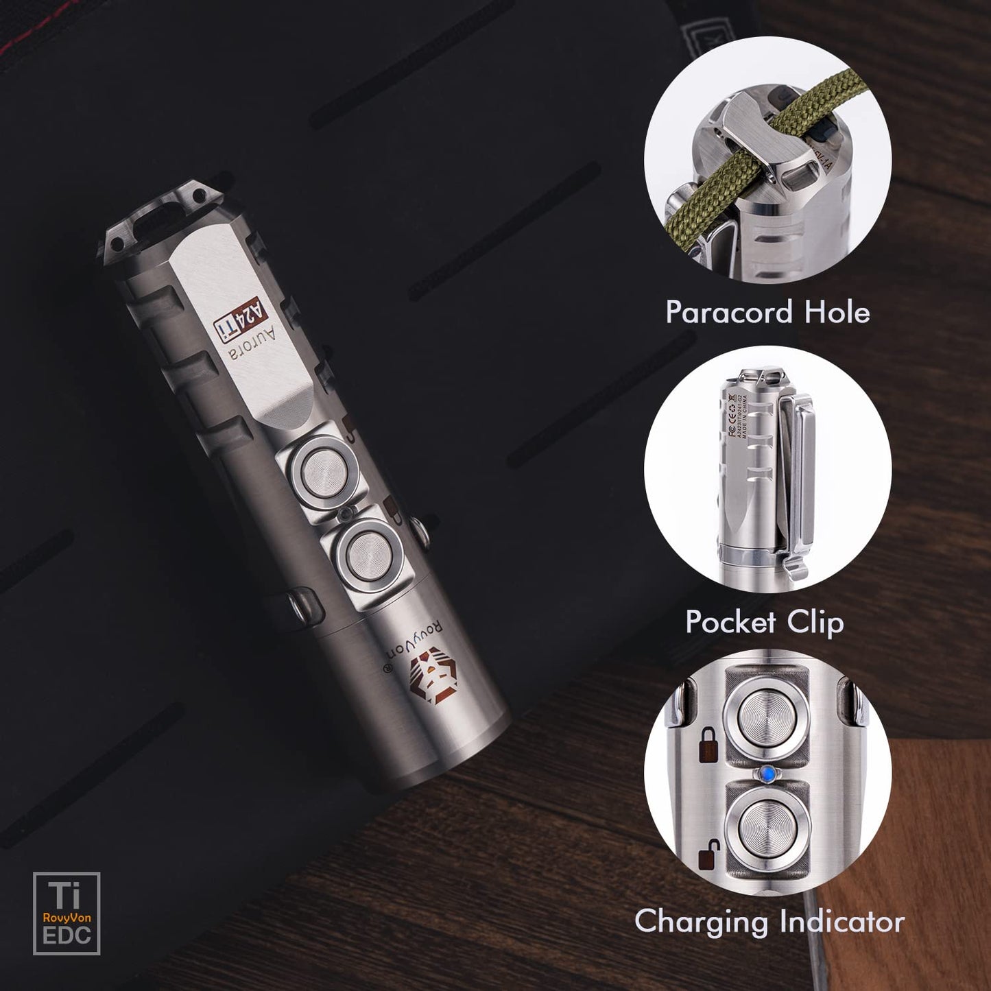 RovyVon Aurora A24 G2 Titanium LED Flashlight1,000 Lumen, Pocket Flashlight with Lockout Mode,Rechargeable EDC Flahlight,7 Modes,Water Resistant for Everyday Carry, Hiking, Camping