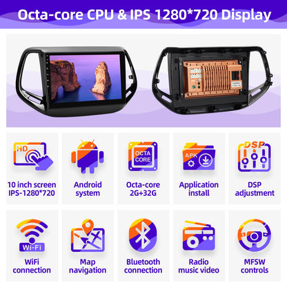 CGOGC for Jeep Compass 2017-2020 Radio Compatible with Wireless Carplay Android Auto TouchScreen Car Stereo Upgrade Bluetooth GPS FM/AM WIFI Navigation Backup Camera Multimedia Player 8-Core Head Unit