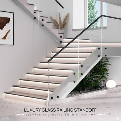 LukLoy 10 Pack Marine Grade SS316 Solid 1.32lb Heavy Duty Glass Railing Standoff for Balcony Stair Balustrade Bracket, 2" Glass Stair Railing Standoff Matte Black