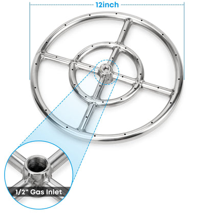 Stanbroil LP Propane Gas Fire Pit Stainless Steel Burner Ring Installation Kit, 12-inch