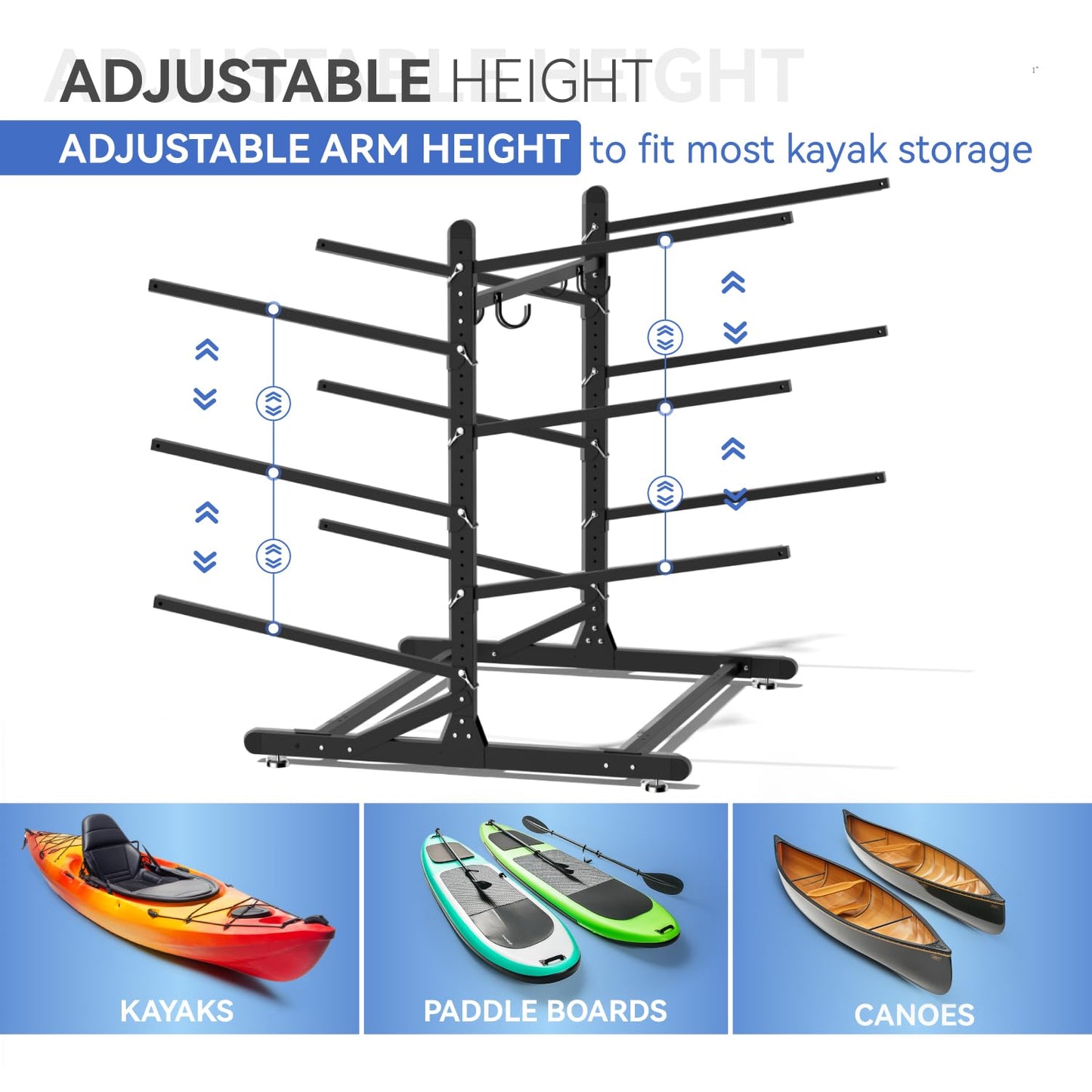 LNEUIE Kayak Storage Rack, Heavy Duty Kayak Rack for Garage, 6 Level Adjustable Kayak Stand Holds Up to 600 lbs for Kayaks, Paddleboards, Surfboards, Indoor Outdoor Kayak Holder(6 Kayaks)