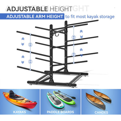 LNEUIE Kayak Storage Rack, Heavy Duty Kayak Rack for Garage, 6 Level Adjustable Kayak Stand Holds Up to 600 lbs for Kayaks, Paddleboards, Surfboards, Indoor Outdoor Kayak Holder(6 Kayaks)