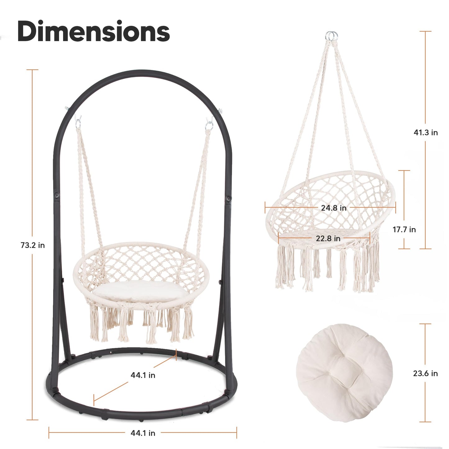 SUNCREAT Hammock Chair with Stand Included, Heavy Duty Hanging Chair with Stand, 330 lbs Capacity, Patented, Beige