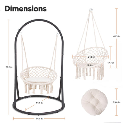 SUNCREAT Hammock Chair with Stand Included, Heavy Duty Hanging Chair with Stand, 330 lbs Capacity, Patented, Beige