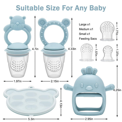 MISSLILI Baby Silicone Fruit Food Feeder Pacifier & Breastmilk Popsicle Freezer Molds,BPA Free Baby Food Storage Containers Frozen Ice Tray for Baby Feeding Safely, Infant Fruit Teething Toy (Blue)