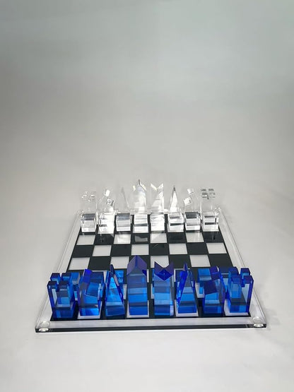 Luxury Acrylic Chess Set Sophisticated Stylish Design Multiple Colors Available (Clear/Blue-Azure)