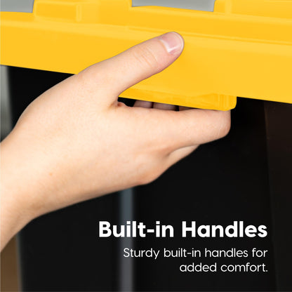 IRIS USA 4-Pack 27 Gallon Storage Bins with Lids |Made in USA| Heavy Duty Plastic Tote Containers for Truckbed Tool Box Organization, Large - Black/Yellow