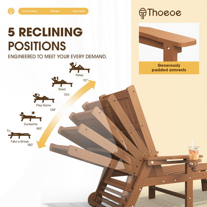 THOEOE Patio Chaise Lounge Chair, Oversized Lounge Chair Outdoor with 5 Positions, 78″ Long, HDPE, Patio Lounge Chair with Wheels & Cup Holder for Pool, Deck, Poolside,Wood