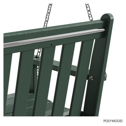 POLYWOOD Vineyard 5-Foot Porch Swing, Heavy Duty HDPE Outdoor Hanging Bench, Patio Swing for Adults Kids, Deck Garden Furniture, Green