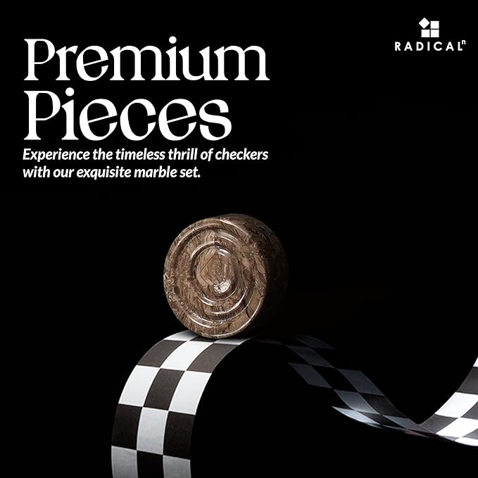 Radicaln Marble Checker Figures 1.25'' Inches Black and Oceanic Handmade Checker Pieces for Chess Board Game Draughts Game Chess and Checkers Set