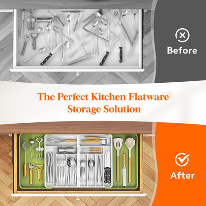 Lifewit Large Silverware Drawer Organizer, Expandable From 21 to 36 Inches, BPA Free Plastic Utensil Tray for Kitchen, Adjustable Flatware and Cutlery Holder for Spoons Forks Knives, Black
