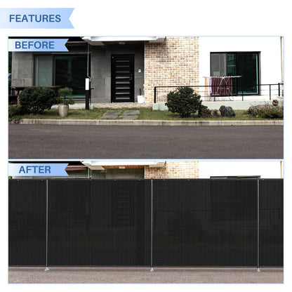 E&K 5'x12' Outdoor Privacy Screen Fence Panel Freestanding Backyard Patio Privacy Pool Fencing Temporary Garden Dog Fence with Iron Poles and Rails (Black)