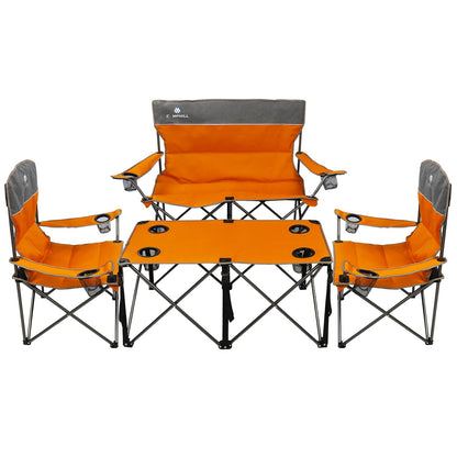 CAMPHILL Camping Set of 4 including Table. Heavy Duty Outdoor Folding Chairs with Cup Holder. Collapsible, Includes One Sofa & Two Single Chairs, Plus Camping Table