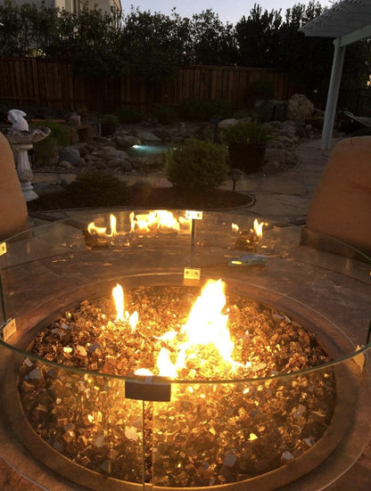 AMS Fireplace 32" Round Fire Pit Glass Wind Guard | Clear Tempered Glass Flame Protective Pane. Wind Resistant with Aluminum Corner Bracket