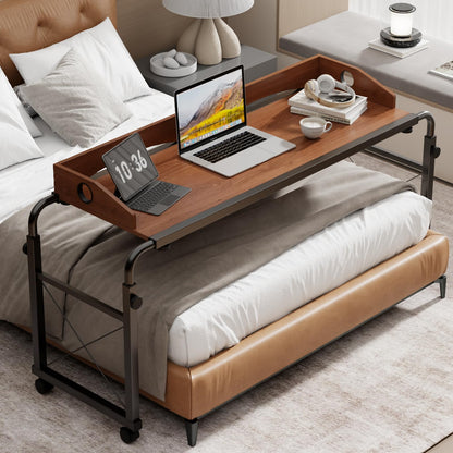 BYMECOST Laptop Desk for Bed, Adjustable Height & Length Laptop Bed Table,Overbed Table with Wheels for Queen Size Beds,Rolling Standing Desk,Over Bed Table for Working Reading Eating