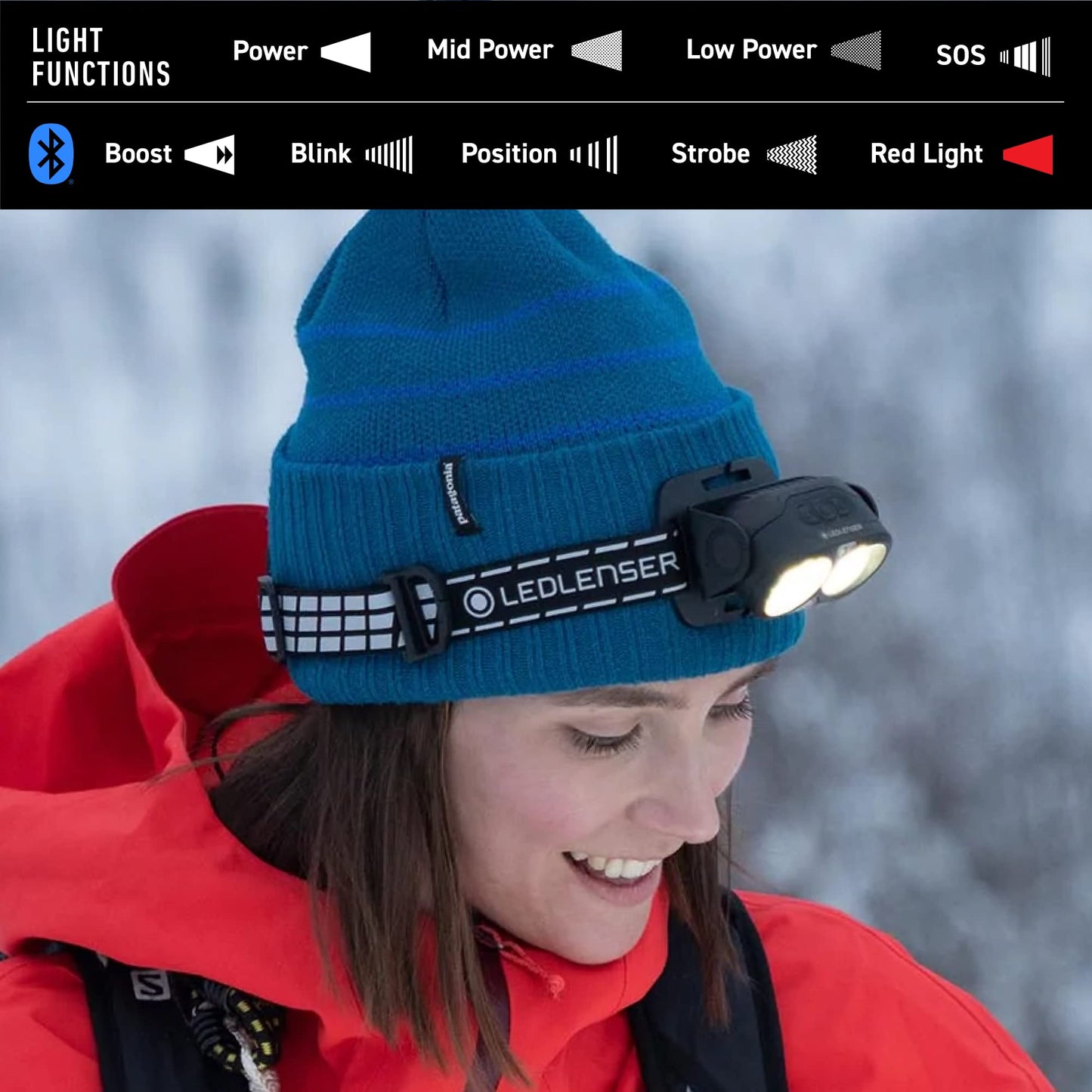 Ledlenser H19R Signature Headlamp - Red, 4000 lm Boost - Fusion Beam Hunting Light - Optisense Hard Hat Light - Waterproof Headlight, Bluetooth Remote
