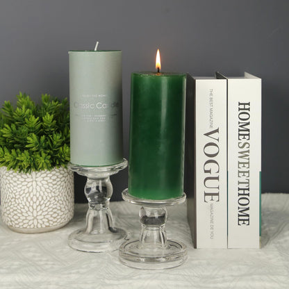 Weimingte Green Pillar Candles, Unscented Wax, 2.8x6 Inch, Smokeless Drip-Free, Set of 3, for Home Dining Room Christmas