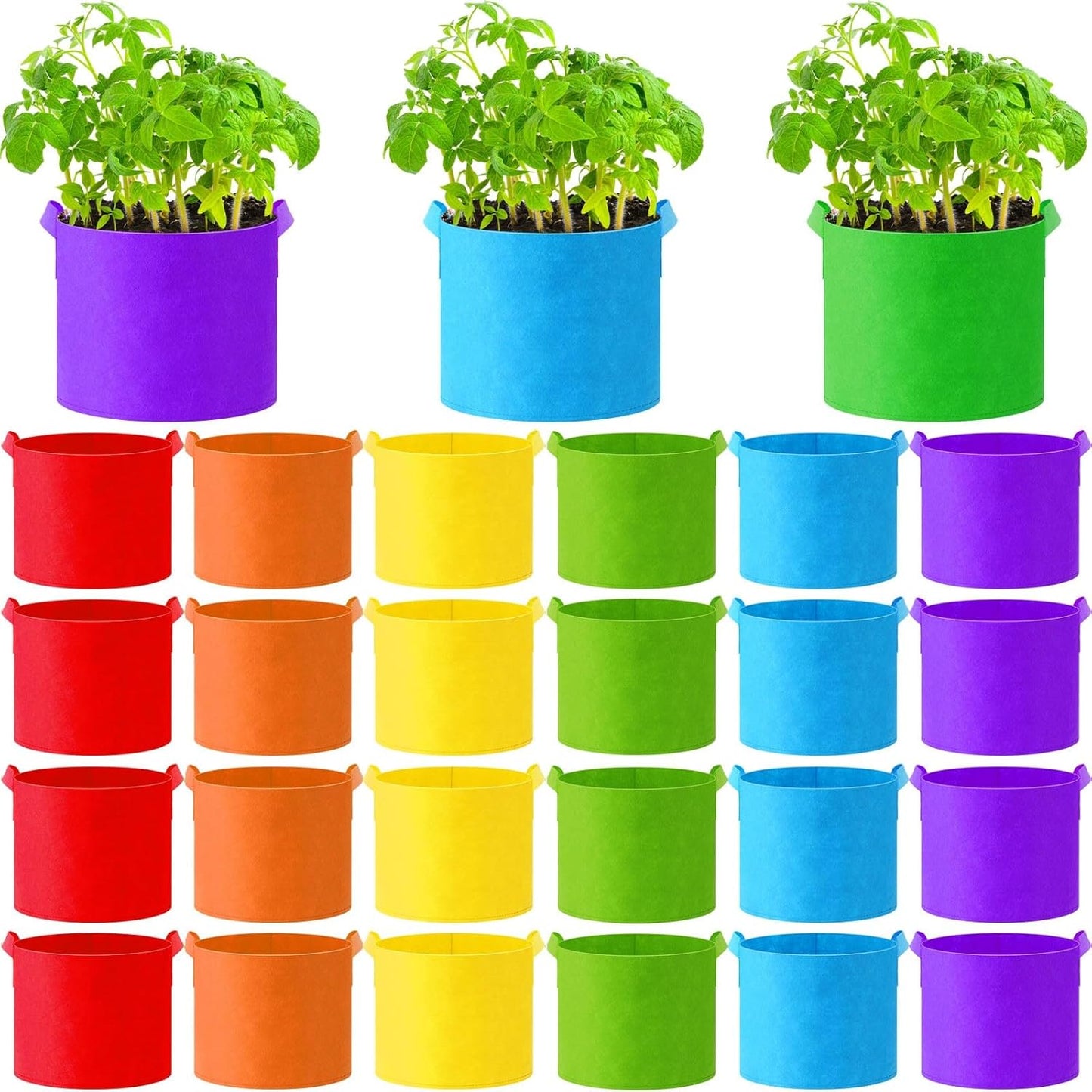 Ziliny 24 Pcs Multicolor Fabric Plant Grow Bags - Thickened Non-Woven Pots with Handles | 5 Gallon Size
