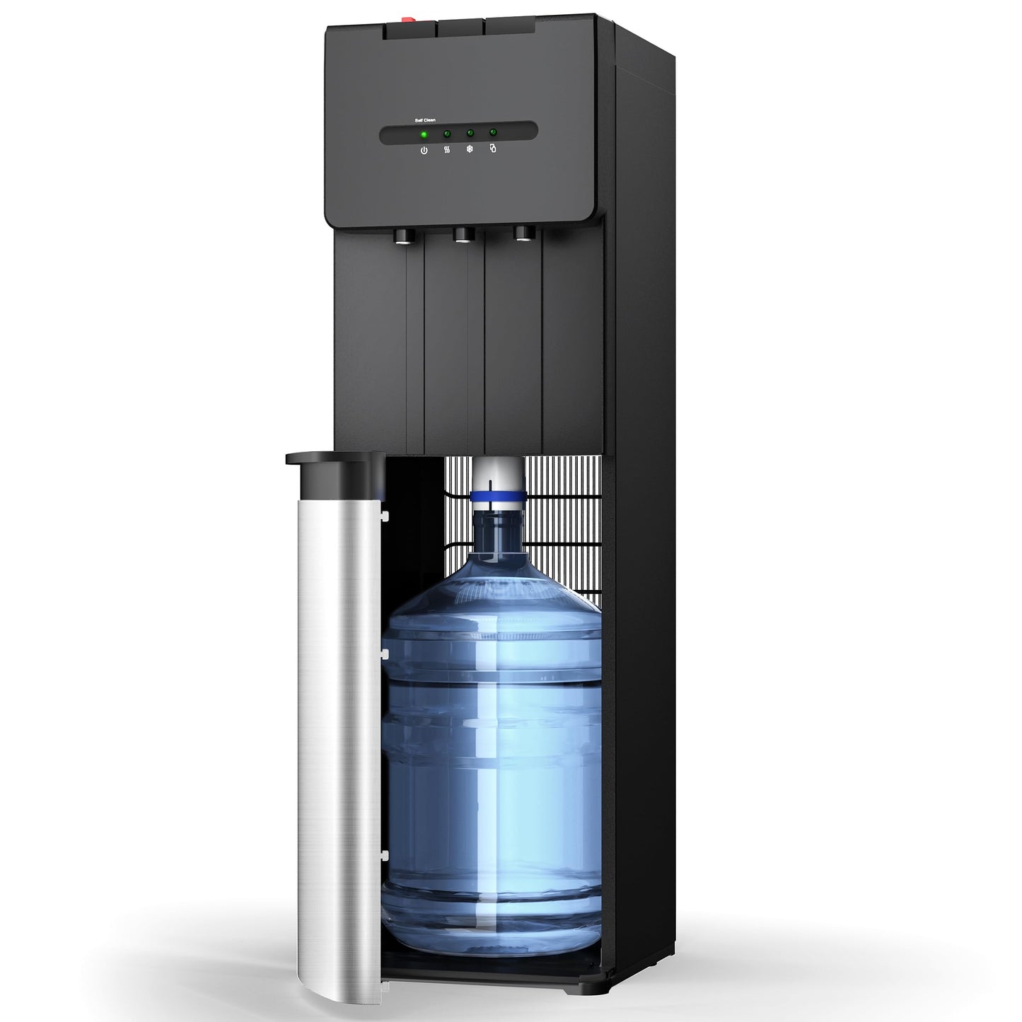 EUHOMY Self Cleaning Bottom Loading Water Dispenser for 3 or 5 Gallon Bottles, Hot Cold and Room Water Cooler with Child Safety Lock, LED Indicator, Empty Bottle Alert, Home Office Apartment, Black