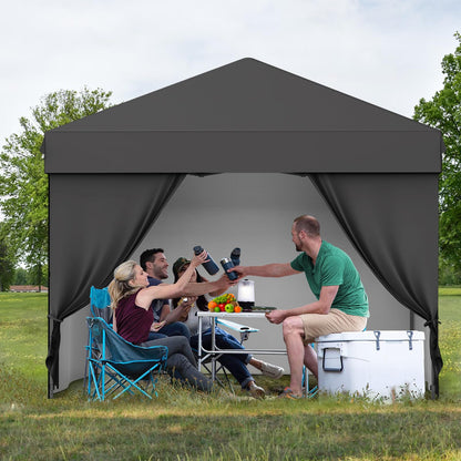 GarveeTech 10x10 Pop Up Canopy with 4 Removable Sidewalls and Windows, 3 Adjustable Heights Commercial Shelter, Portable Enclosed Instant Tent with Wheeled Carry Bag, Waterproof Outdoor Gazebo, Black