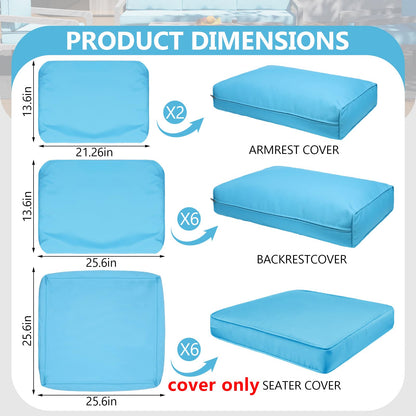 Cethytirko 14 Piece Outdoor Patio Waterproof Cushion Covers, Fits 6-Seat Wicker Rattan Sectional Couch Chair Furniture Cover Replacement Set - Fade-Resistant Patio Cushion Covers with Zipper