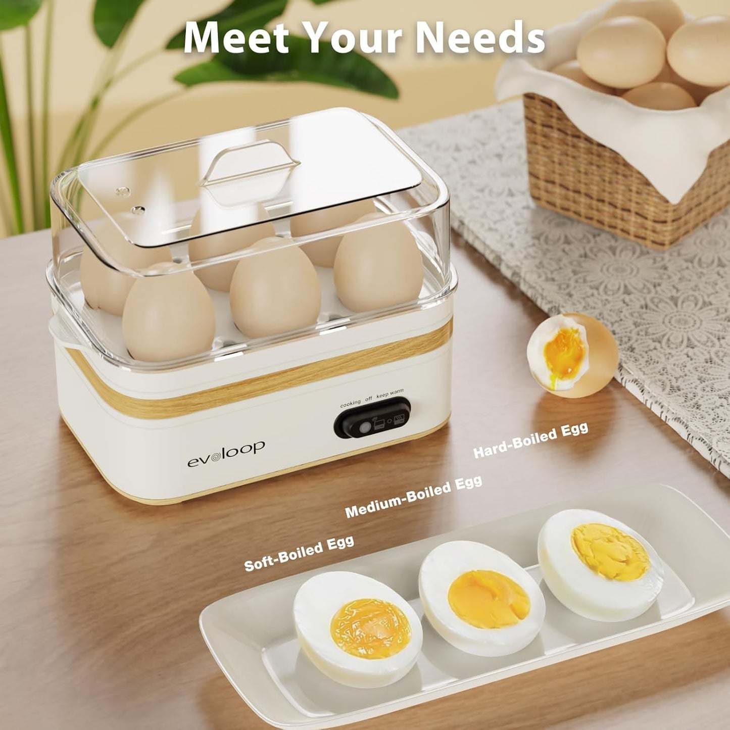 Rapid Egg Cooker - Electric 6-Egg Capacity for Soft, Medium, Hard Boiled & Omelets | Auto Shut-Off, BPA-Free - White