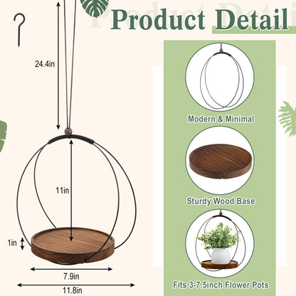 Threehoney 3 Pack Hanging Planters for Indoor Black Plant Hanger with Round Wood Base Large Indoor Hanging Plant Shelf Boho Holder Gift for Mom,housewarming (7.9 '')