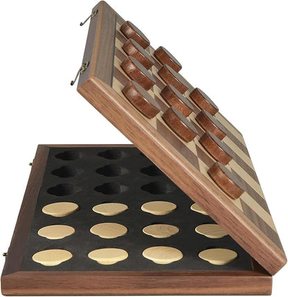 Walnut 15 Magnetic Checkers Board Game Set - Folding Wooden 8x8 Chessboard with 24 Interlocking Pieces Storage Slots - Family Strategy Game for Beginners &amp Kids Adults
