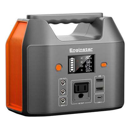 EnginStar Portable Power Station 150W 155Wh Solar Generator 110V 42000mAh Portable Power Bank w/AC Outlet, 6 Outputs External Battery Backup LED Light for Outdoor Camping