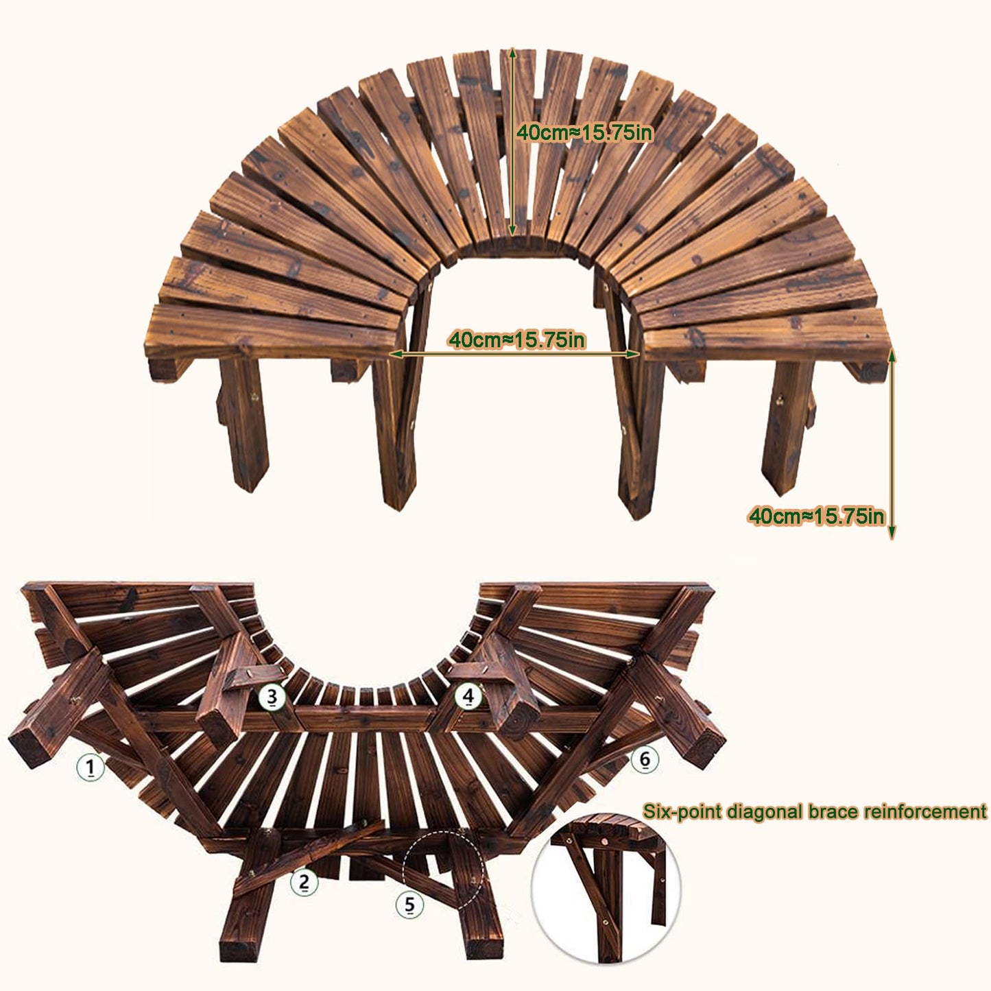 SQXLXDD Tree Bench Wrap Around, Outdoor Patio Garden Porch Curved Bench, Wood Outdoor Benches Weatherproof, Wooden Semicircular Park Benches for Outside