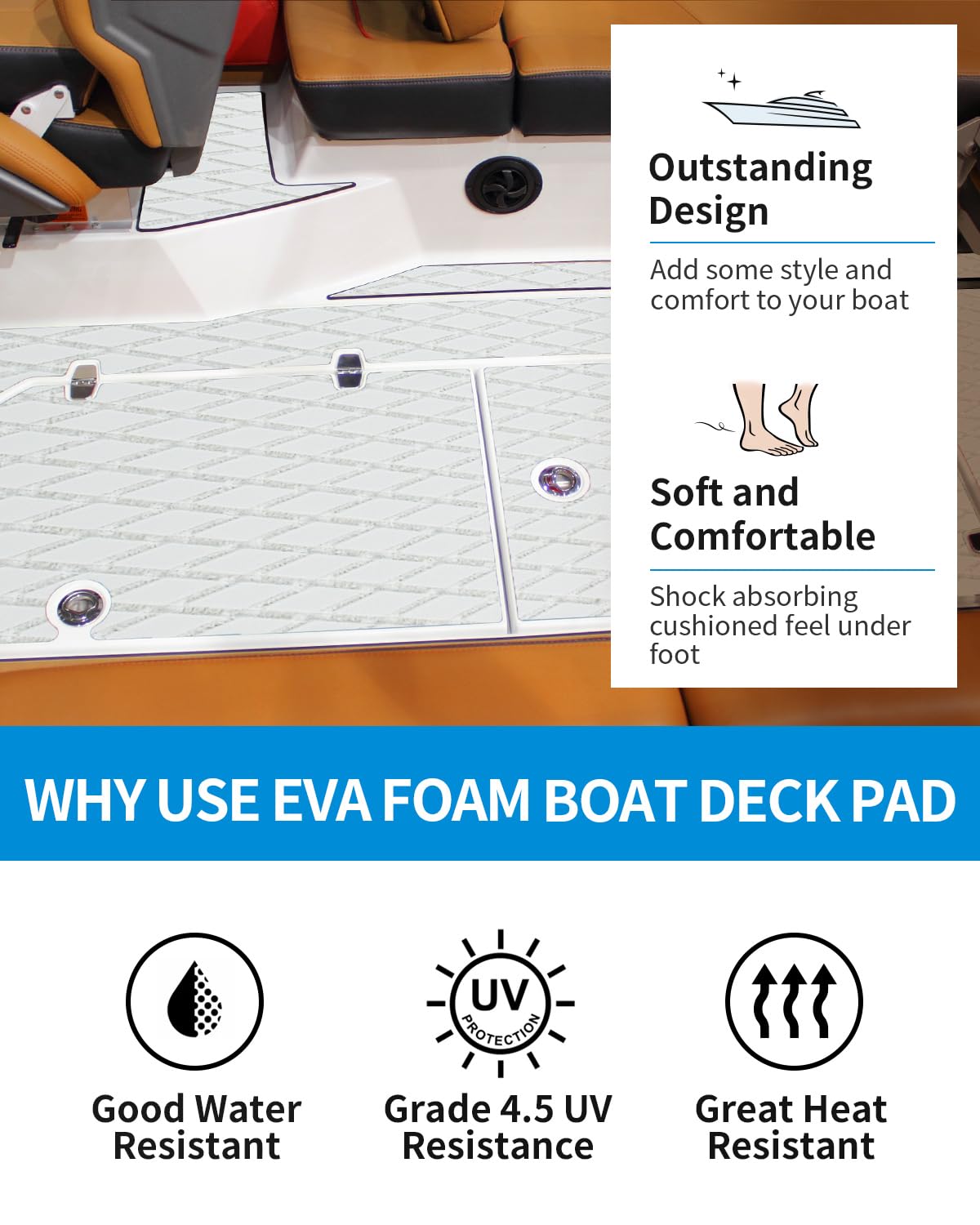 OCEANBROAD Self-Adhesive 96''x47'' Boat Flooring Non-Slip Diamond Pattern EVA Foam Marine Grip Sheet for Jon Boats Surfboard SUP Kayak Yacht, Cool Gray