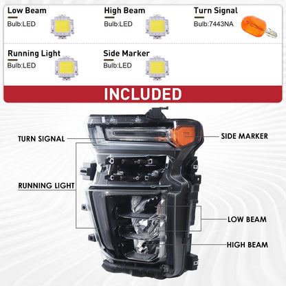 Duolctrams OEM Style LED Type Headlight Assembly Compatible with 2020-2023 Chevy Silverado 2500HD 3500HD High Country/LTZ Left Driver Side 84738618 GM2502505