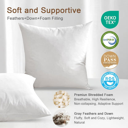Organic Feather Down Lumbar Pillow Inserts - 100% Cotton Shell, Set of 2 (14x22 Inch) | Perfect for Couch, Sofa, and Bed