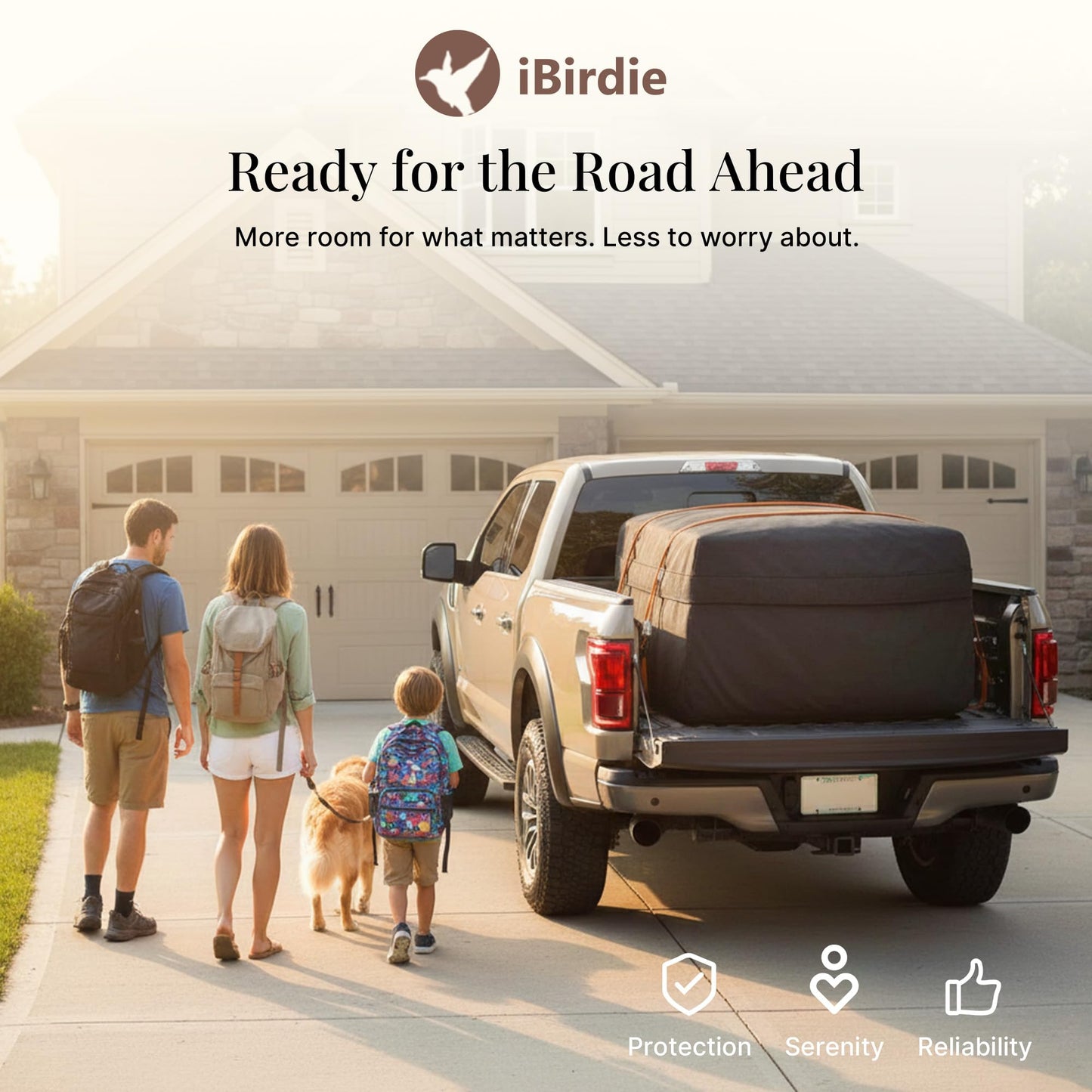 iBirdie Truck Bed Cargo Bag, 32 Cubic Feet Waterproof Storage Box, 1200D Heavy Duty, Size 60'' × 37'' × 25'', Foldable Soft-Shell Cargo Organizer with Straps