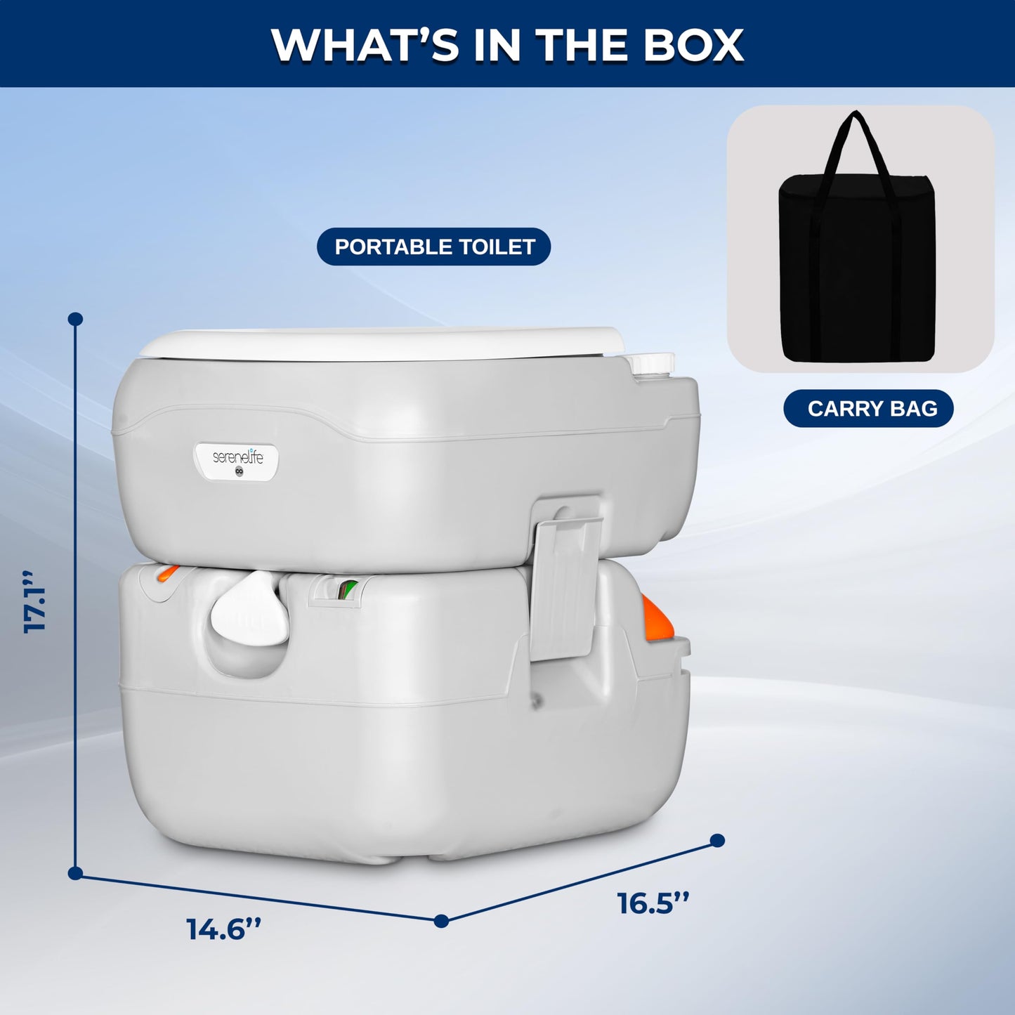 SereneLife 5.8 Gal Portable Camping Toilet For Adults, 100+ Flushes Porta Potty Camp Toilet with Detachable Waste Tank, Level Indicator, Carry Bag, Suitable for Camping, Hiking, and Boating