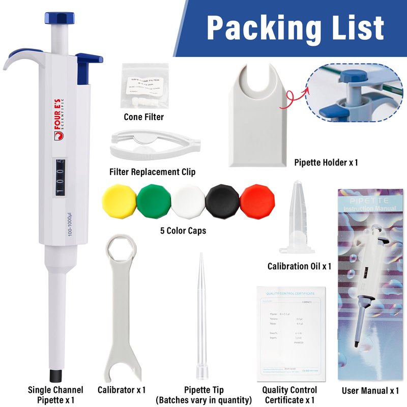 1000uL Micropipette, 1mL Lab Single Channel Micro Pipettes, Adjustable Variable Volume for Liquid Laboratory Scientific School