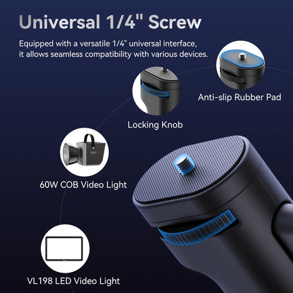 ULANZI 40W Pro RGB Portable LED Video Light w Adapter, 3400mAh Mini COB Continuous Handheld Spotlight, Ulanzi LA03 Quick Adjustment Handheld Light Stand Grip with 1/4" Screw for COB Light