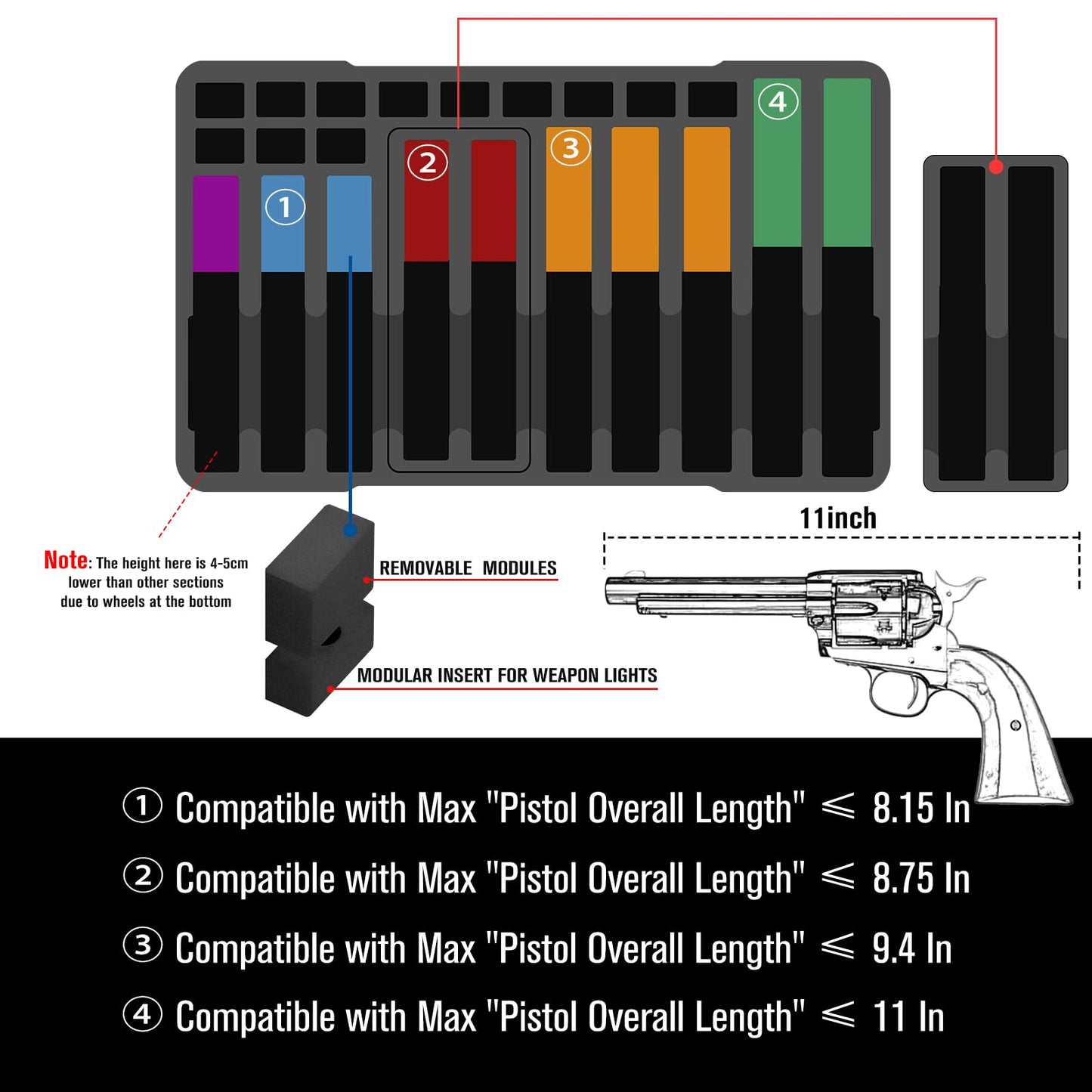 Wheeled Pistol Gun Case for 10 Handguns - Holds 10 Pistols & 12 Magazines, Pre-Cut Pistols Hard Shell Gun Box, TSA Approved Pistol Case for SIG Sauer, Smith & Wesson, for Colt, for Revolver, for Glock