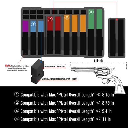Wheeled Pistol Gun Case for 10 Handguns - Holds 10 Pistols & 12 Magazines, Pre-Cut Pistols Hard Shell Gun Box, TSA Approved Pistol Case for SIG Sauer, Smith & Wesson, for Colt, for Revolver, for Glock